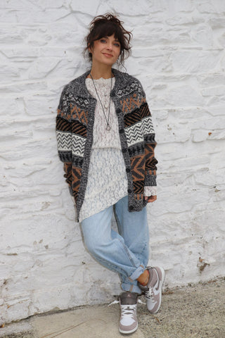 Earth toned geometric knit cardigan