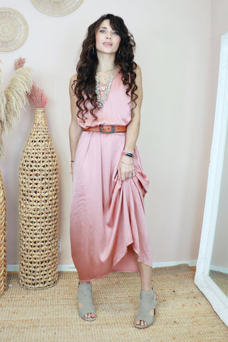 Gold embroidered trim dress (Peach)