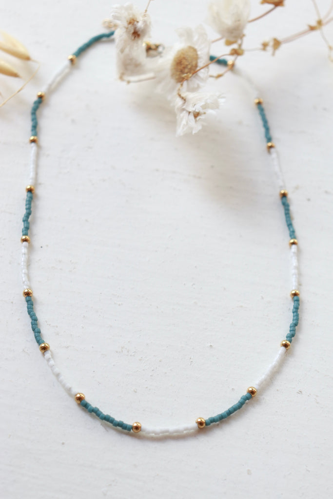 Sage and white beaded necklace