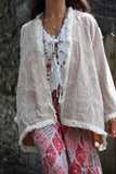Embroidered frayed trim kimono
