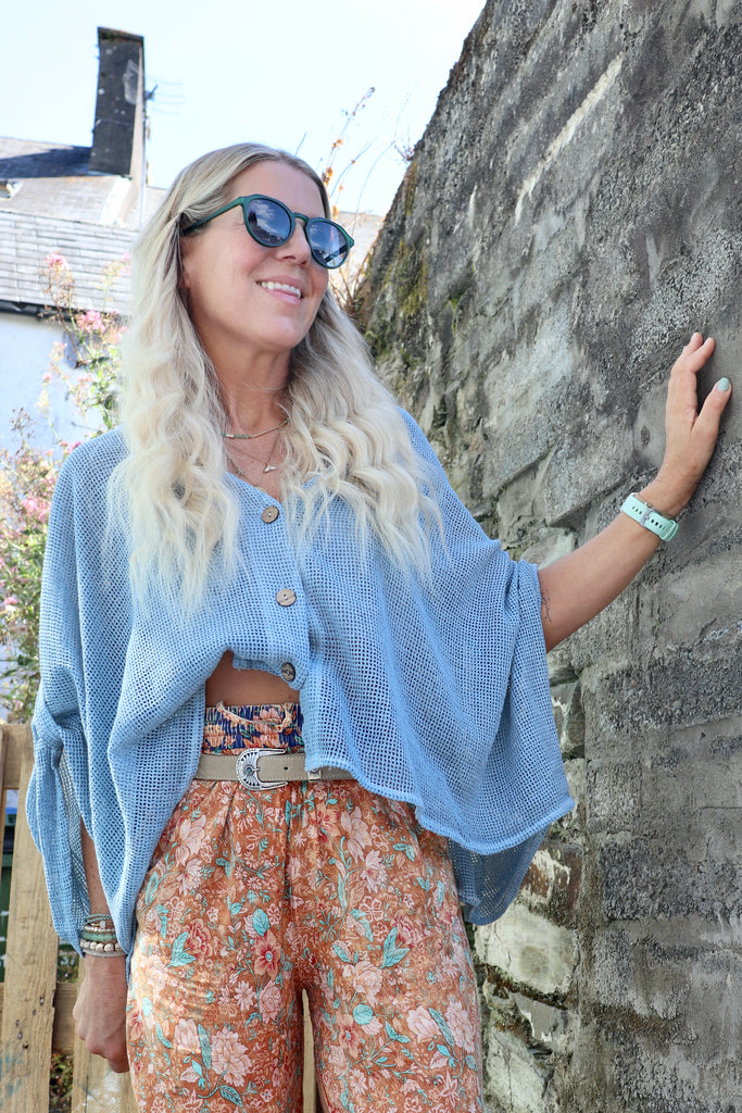 Washed blue linen top
