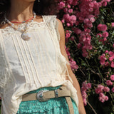 Leather belt with turquoise stone
