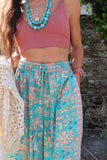 Aqua floral silk trousers