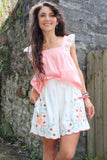 Floral embroidered linen shorts