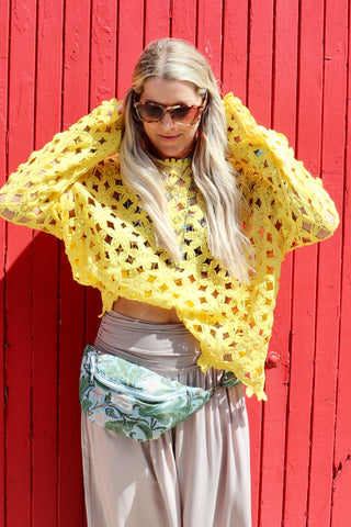 Yellow open-knit crochet top