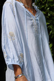 Floral embroidered peasant blouse (Light blue)