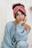 Chevron knit bow headband (Pink)