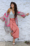 Pink floral silk fringe kimono