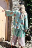 Mint fringed kimono