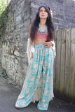 Aqua floral silk trousers