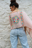 Floral embroidered pink poncho top