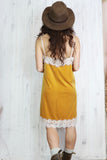 Lace trim velvet cami dress (Mustard)