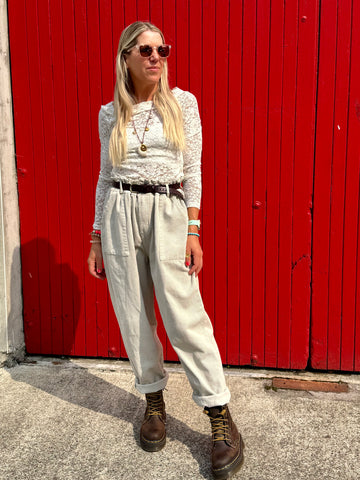 High waisted cream cords