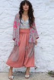 Pink floral silk fringe kimono