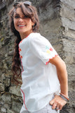 Red embroidered trim top