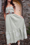 Embroidered olive green cami dress