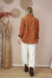 Floral embroidered cord jacket (Burnt orange)