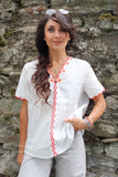 Red embroidered trim top