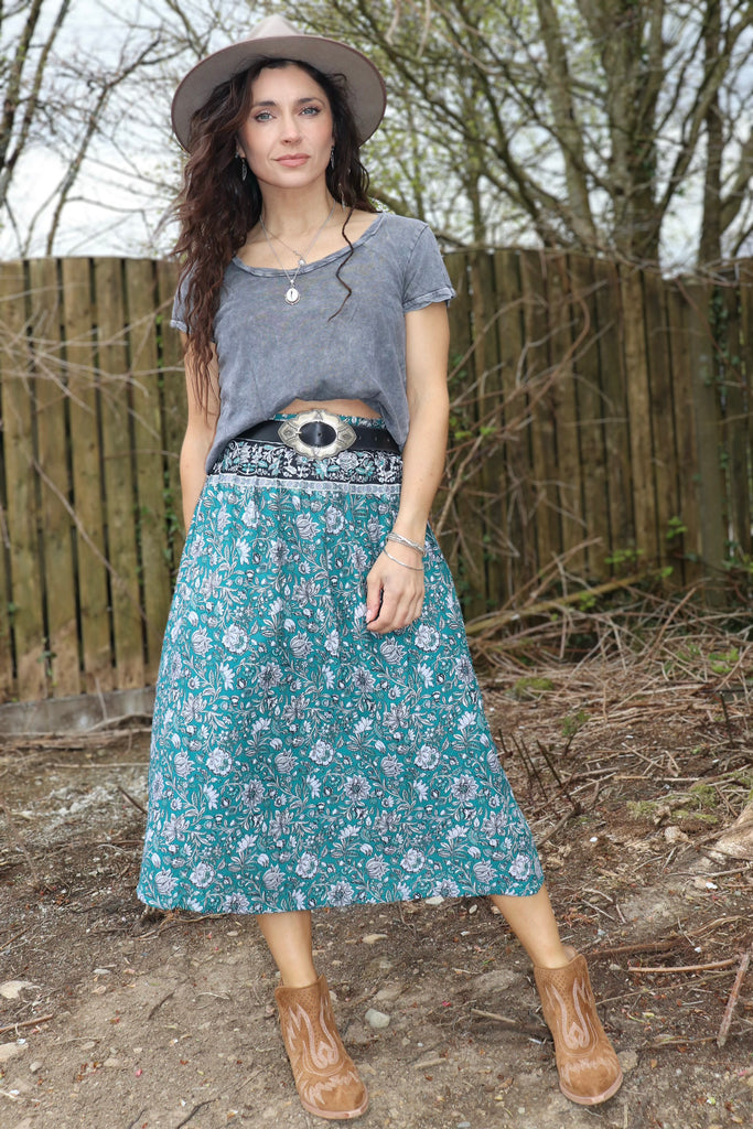 Emerald floral skirt