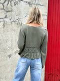 Crochet insert khaki blouse
