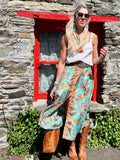Peach and turquoise floral skirt