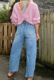 Ruffle sleeve knot detail jumper (Pink)