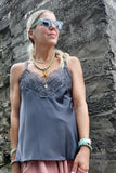 Lace trim silky cami (dark grey)