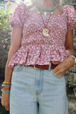 Pink floral shirred blouse