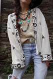 Black and white embroidered kimono