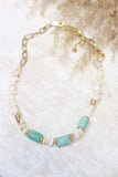 Mother of pearl and rectangle stone necklace (Gold)