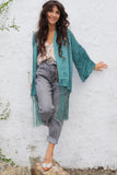 Silk polka dot fringe kimono