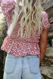 Pink floral shirred blouse