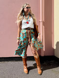 Peach and turquoise floral skirt