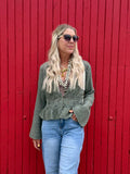 Crochet insert khaki blouse