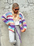 Striped tie front cardigan