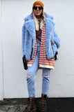 Fluffy periwinkle biker jacket