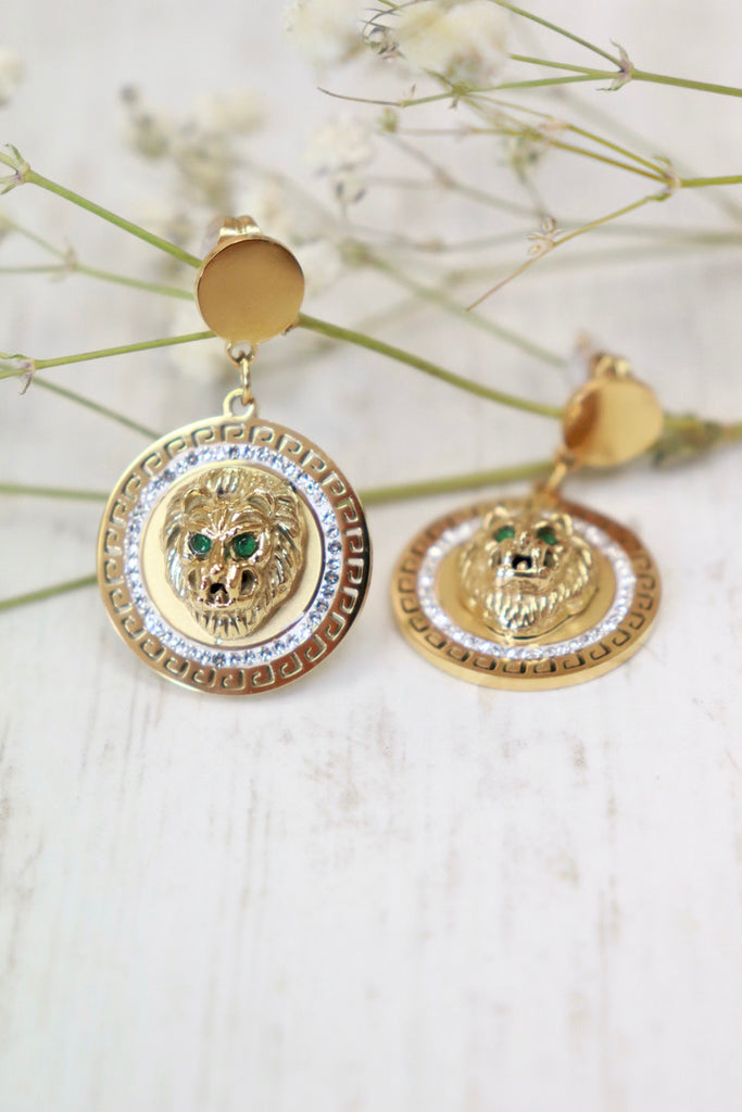 Lion coin pendant earrings (Gold)
