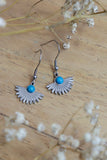Drop frayed earrings with turquoise stone (Silver)