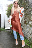 Silky Asymmetrical lace dress (Rust)