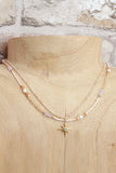 Peach beaded necklace with shooting star (Gold)