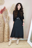 Black lace trim silky skirt