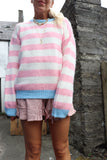 Pink stripe jumper with blue trim