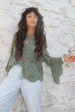 Khaki scalloped crochet top