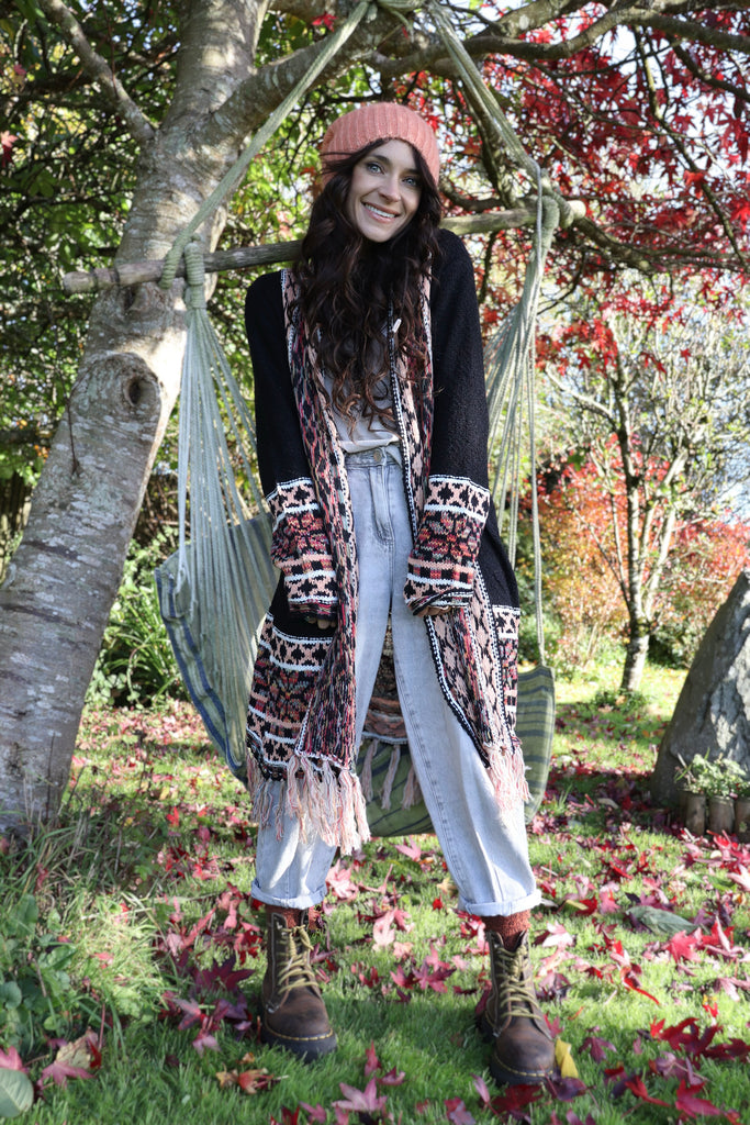 Black fringe aztec cardigan