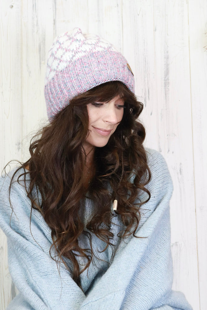 Diamond knit beanie (Pink )