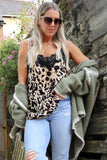 Leopard print lace trim cami