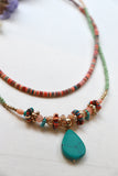 Turquoise stone layered beaded necklace