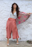 Pink floral silk fringe kimono