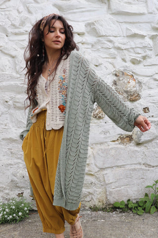 Khaki open knit cardigan