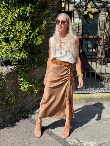 Ruched silky skirt